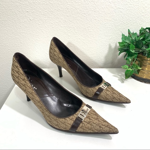 Dior Diorissimo Logo Canvas Pumps Heel Shoe - Picture 6 of 13